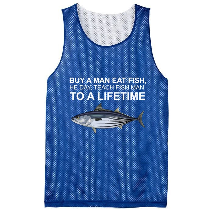 Buy A Man Eat Fish He Day Teach Fish Man To A Lifetime Funny Meme Mesh Reversible Basketball Jersey Tank
