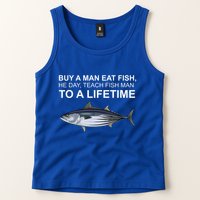 Buy A Man Eat Fish He Day Teach Fish Man To A Lifetime Funny Meme Tank Top