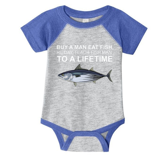 Buy A Man Eat Fish He Day Teach Fish Man To A Lifetime Funny Meme Infant Baby Jersey Bodysuit