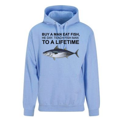 Buy A Man Eat Fish He Day Teach Fish Man To A Lifetime Funny Meme Unisex Surf Hoodie