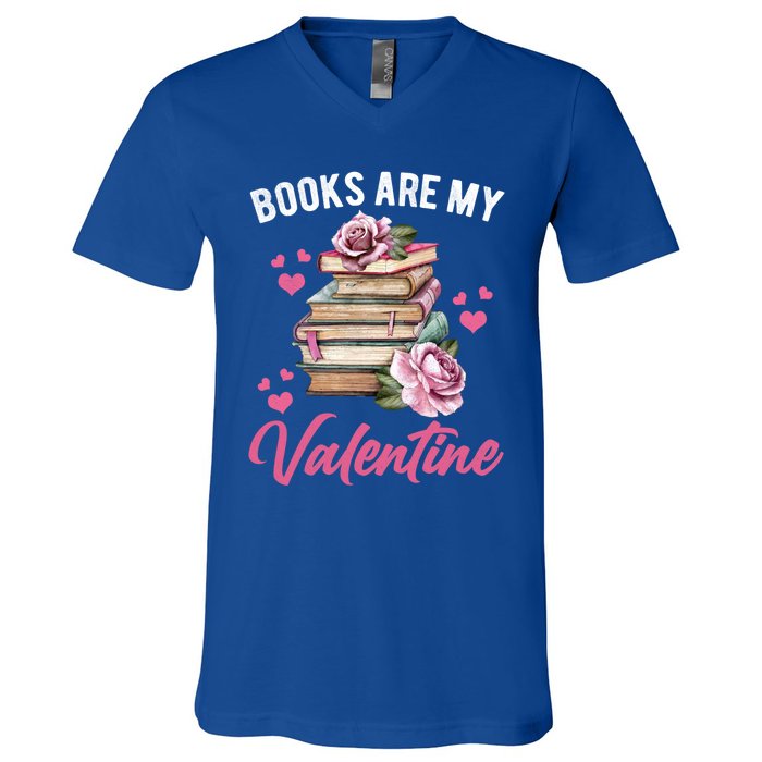 Books Are My Valentine Valentines Day Librarian Book Funny Funny Gift V-Neck T-Shirt