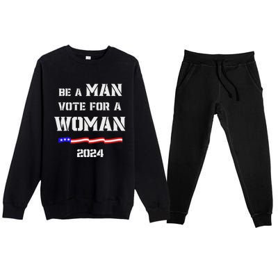 Be A Man Vote For A Woman Kamala Harris 2024 Walz Us Flag Premium Crewneck Sweatsuit Set