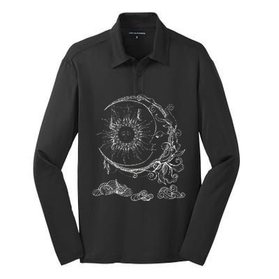 Bohemian Aesthetic Moon Sun Astrology Science Astronomy Silk Touch Performance Long Sleeve Polo