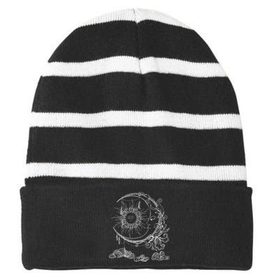 Bohemian Aesthetic Moon Sun Astrology Science Astronomy Striped Beanie with Solid Band