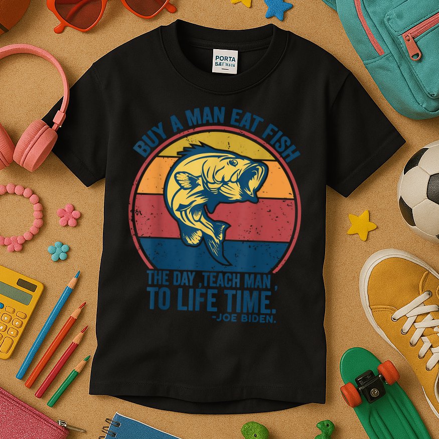Buy A Man Eat Fish The Day Teach Man To Life Time Joe Biden Kids T-Shirt