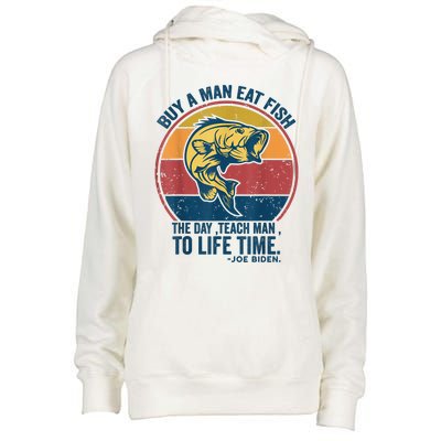 Buy A Man Eat Fish The Day Teach Man To Life Time Joe Biden Womens Funnel Neck Pullover Hood