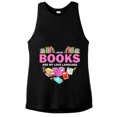 Books Are My Love Language Reading Lover Librarian Valentine Ladies PosiCharge Tri-Blend Wicking Tank