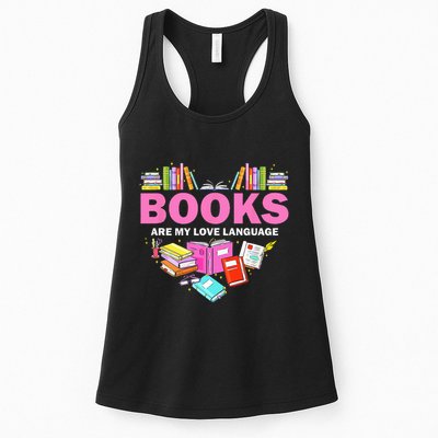 Books Are My Love Language Reading Lover Librarian Valentine Womens Tank Top