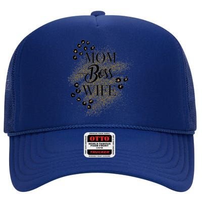 Baby Announcet Mama Leopard Mom And Boss Wife Mother's Day Gift High Crown Mesh Back Trucker Hat