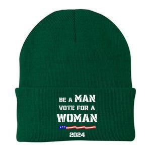 Be A Man Vote For A Woman Kamala Harris 2024 Walz Us Flag Knit Cap Winter Beanie