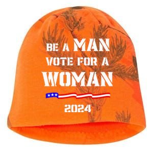 Be A Man Vote For A Woman Kamala Harris 2024 Walz Us Flag Kati - Camo Knit Beanie