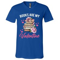 Books Are My Valentine Valentines Day Librarian Book Funny Cool Gift V-Neck T-Shirt