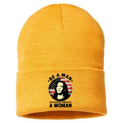 Be A Man Vote For A Woman Vote Harris 2024 Sustainable Knit Beanie