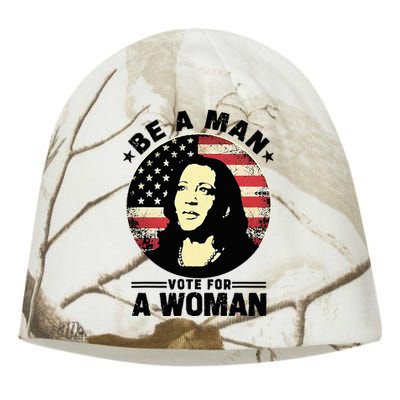 Be A Man Vote For A Woman Vote Harris 2024 Kati - Camo Knit Beanie