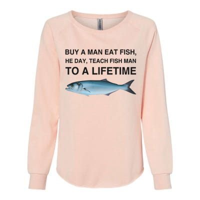 Buy A Man Eat Fish He Day Teach Fish Man To A Lifetime Womens California Wash Sweatshirt