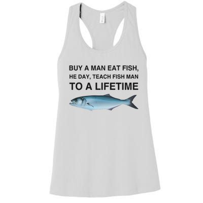 Buy A Man Eat Fish He Day Teach Fish Man To A Lifetime Women's Racerback Tank