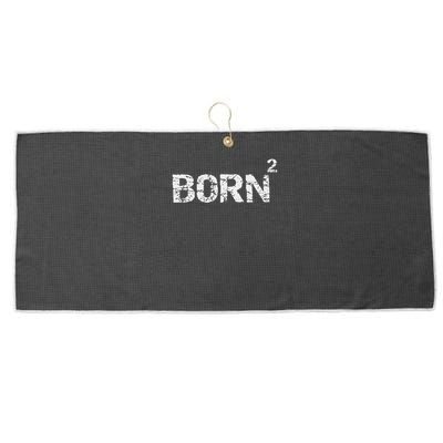 Born Again Math Pun Christian Joke For Born Squared Large Microfiber Waffle Golf Towel
