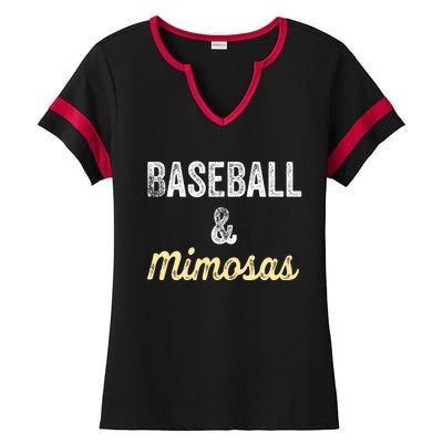 Baseball And Mimosas Gift Fan Day Wife Mom Ladies Night Gift Ladies Halftime Notch Neck Tee