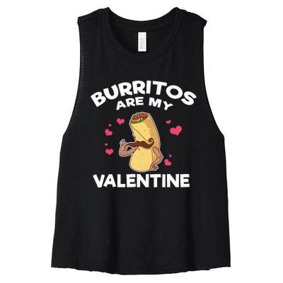 Burritos Are My Valentine Mexican Taco Mustache Food Women's Racerback Cropped Tank