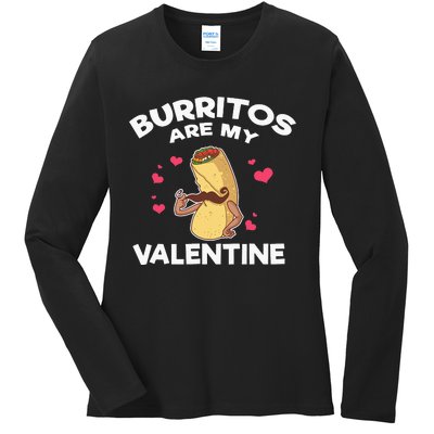 Burritos Are My Valentine Mexican Taco Mustache Food Ladies Long Sleeve Shirt