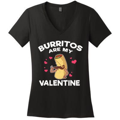 Burritos Are My Valentine Mexican Taco Mustache Food Women's V-Neck T-Shirt