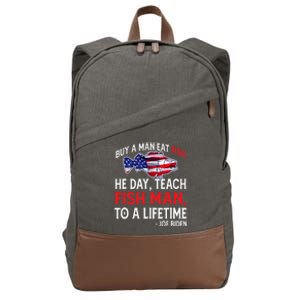 Buy A Man Eat Fish Funny Joe Biden Quote Cotton Canvas Backpack