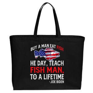 Buy A Man Eat Fish Funny Joe Biden Quote Cotton Canvas Jumbo Tote