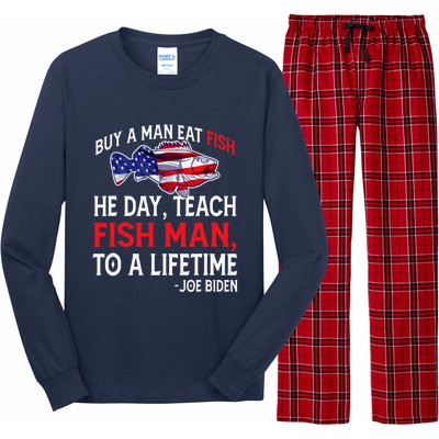 Buy A Man Eat Fish Funny Joe Biden Quote Long Sleeve Pajama Set