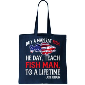 Buy A Man Eat Fish Funny Joe Biden Quote Tote Bag