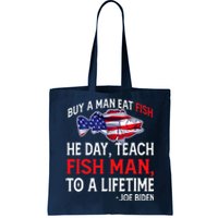 Buy A Man Eat Fish Funny Joe Biden Quote Tote Bag