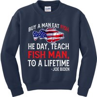 Buy A Man Eat Fish Funny Joe Biden Quote Kids Sweatshirt