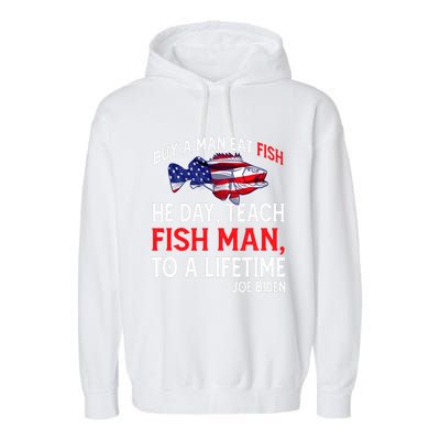 Buy A Man Eat Fish Funny Joe Biden Quote Garment-Dyed Fleece Hoodie