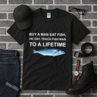 Buy A Man Eat Fish He Day Teach Fish Man To A Lifetime Funny Meme Tall T-Shirt
