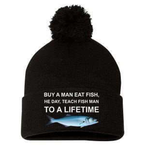 Buy A Man Eat Fish He Day Teach Fish Man To A Lifetime Funny Meme Pom Pom 12in Knit Beanie