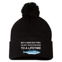 Buy A Man Eat Fish He Day Teach Fish Man To A Lifetime Funny Meme Pom Pom 12in Knit Beanie