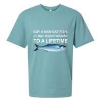 Buy A Man Eat Fish He Day Teach Fish Man To A Lifetime Funny Meme Sueded Cloud Jersey T-Shirt