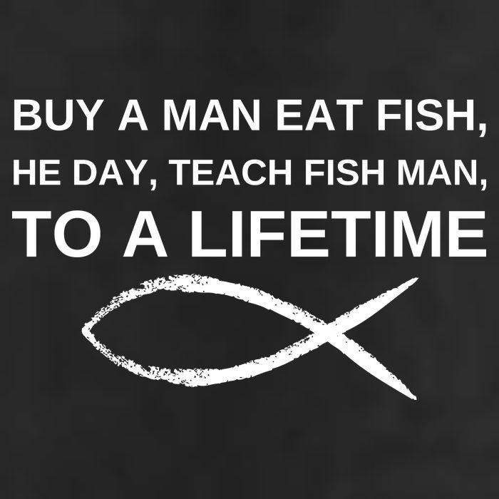 Buy A Man Eat Fish He Day Teach Fish Man To A Lifetime 7 Panel Mesh Trucker Snapback Hat