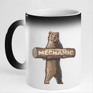 Beary Awesome Mechanic Funny Auto Repair Saying 11oz Black Color Changing Mug