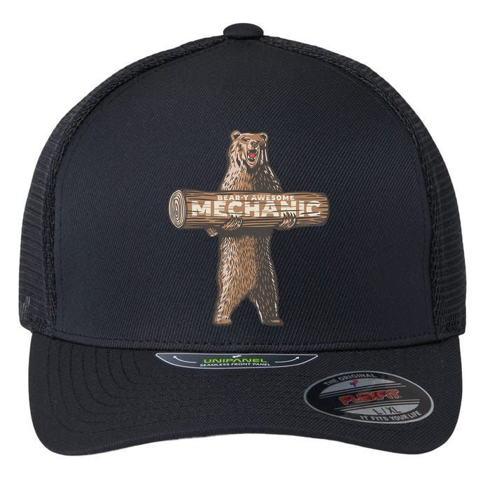 Beary Awesome Mechanic Funny Auto Repair Saying Flexfit Unipanel Trucker Cap