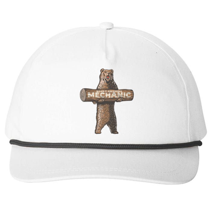 Beary Awesome Mechanic Funny Auto Repair Saying Snapback Five-Panel Rope Hat