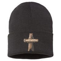 Beary Awesome Mechanic Funny Auto Repair Saying Sustainable Knit Beanie