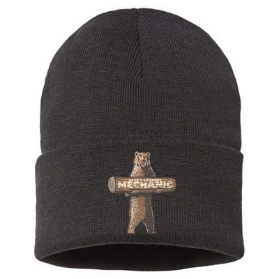 Beary Awesome Mechanic Funny Auto Repair Saying Sustainable Knit Beanie