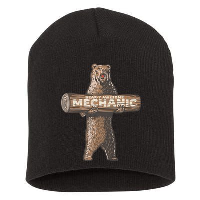 Beary Awesome Mechanic Funny Auto Repair Saying Short Acrylic Beanie