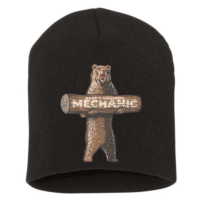 Beary Awesome Mechanic Funny Auto Repair Saying Short Acrylic Beanie