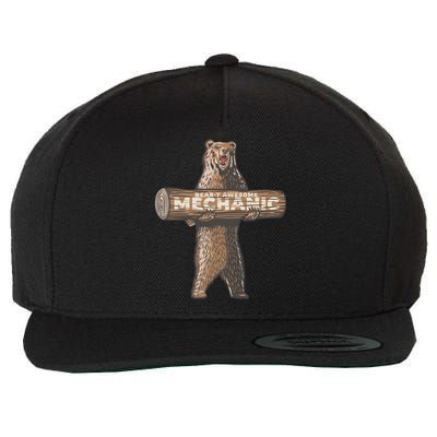 Beary Awesome Mechanic Funny Auto Repair Saying Wool Snapback Cap