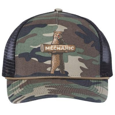 Beary Awesome Mechanic Funny Auto Repair Saying Retro Rope Trucker Hat Cap