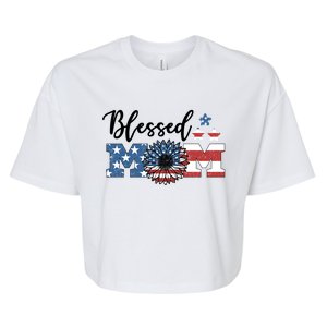 Blessed American Mom Sunflower Red White And Blue Flag Cute Gift Bella+Canvas Jersey Crop Tee