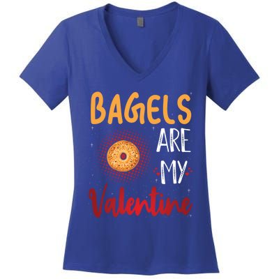 Bagels Are My Valentine Bagel Bread Lover Valentines Days Funny Gift Women's V-Neck T-Shirt