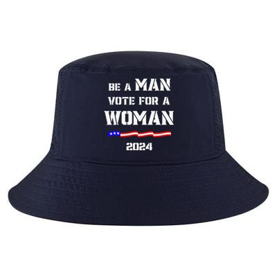 Be A Man Vote For A Woman Kamala Harris 2024 Walz Us Flag Cool Comfort Performance Bucket Hat