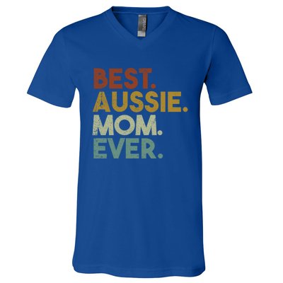 Best Aussie Mom Ever Retro Australian Shepherd Dog Gift V-Neck T-Shirt